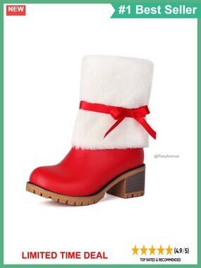 Womens Bowknot Furry Chunky Heel Suede Ankle Snow Boots